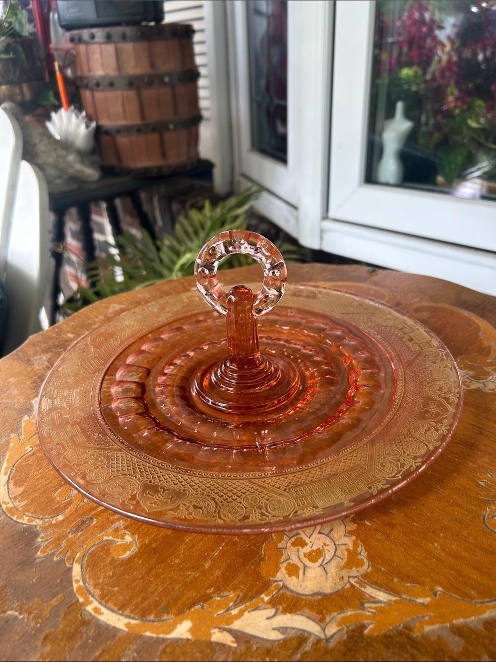 Antique Pink Depression Glass Center Handle Server Tray